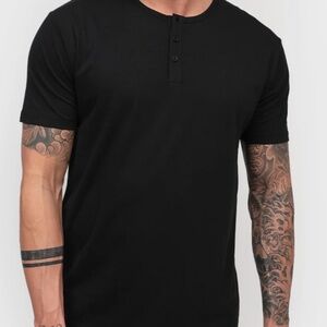 Men's New INTO the AM button henley black short sleeve shirt size large